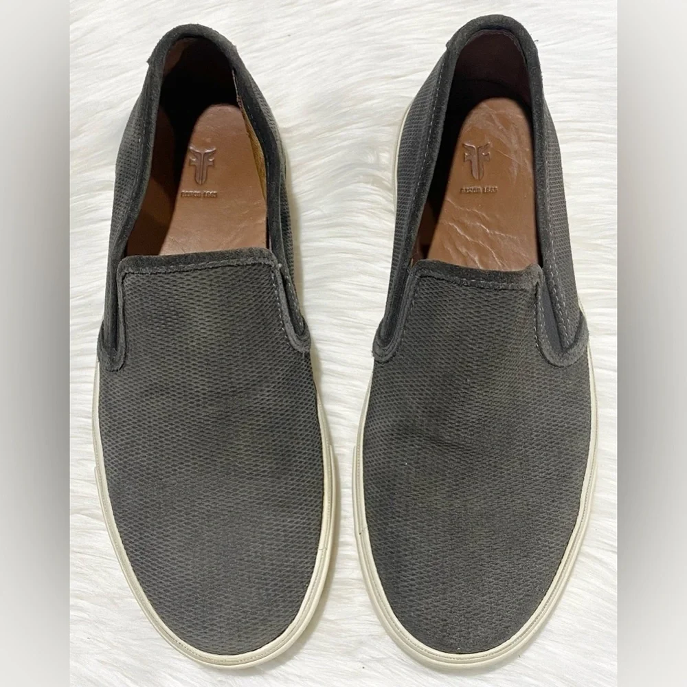 Frye Brett‎ Leather Perf Slip On Loafer Shoes Slate Gray 9.5